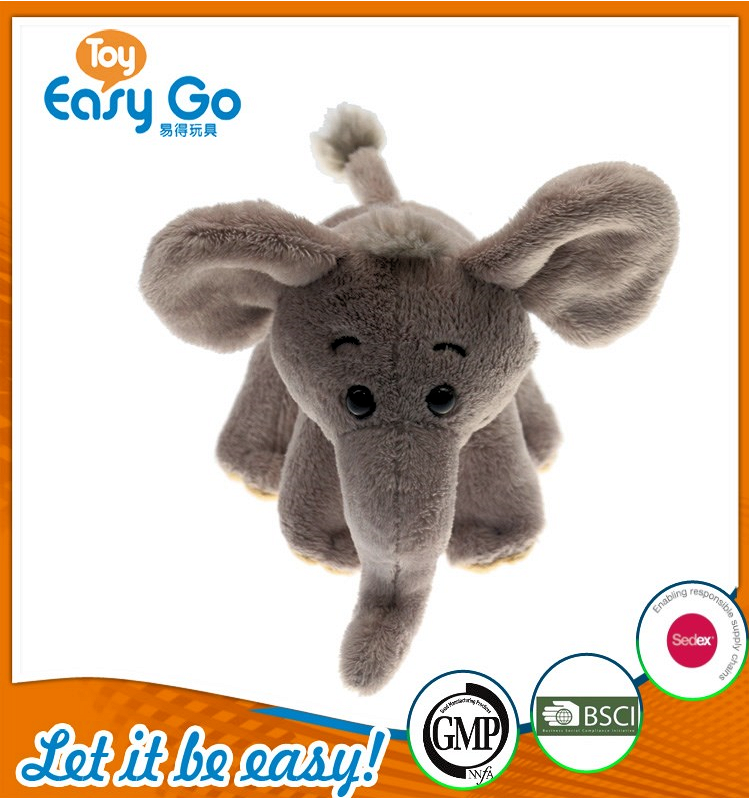 BSCI stuffed grey sitting elephant with white bib 